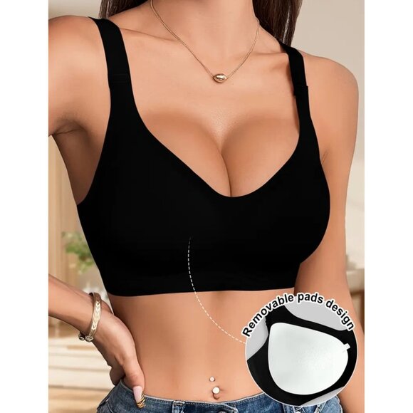 Seamless Wireless Black Bra With Wide Straps & Adjustable Back Closure size M - Picture 5 of 5